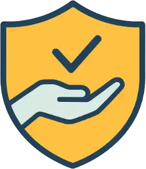 Shield icon with package and padlock symbolizing secure and private medicine delivery