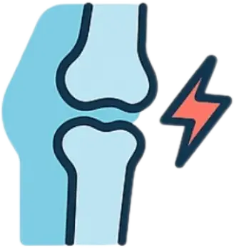 Knee joint with lightning bolt icon labeled Pain & Nerve Relief